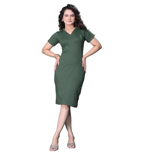 Women’s Ribbed Knit Midi Dress – Stylish V-Neck Bodycon Dress for Cocktail, Evening & Casual Outings