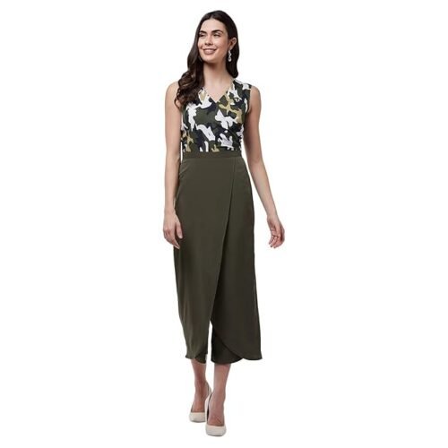 Zima Leto Women’s Camouflage Wrap Jumpsuit | Sleeveless V-Neck One-Piece with Adjustable Wrap Waist & Zipper Closure | Polyester Casual Jumpsuit for Travel, Party & Everyday Style