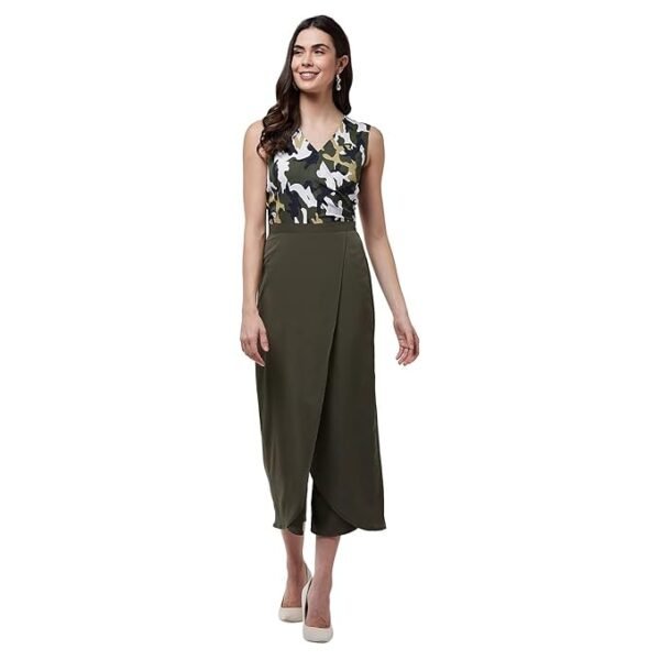 Zima Leto Women’s Camouflage Wrap Jumpsuit | Sleeveless V-Neck One-Piece with Adjustable Wrap Waist & Zipper Closure | Polyester Casual Jumpsuit for Travel, Party & Everyday Style