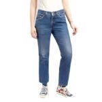 Women’s 90s Blue Denim Straight Leg Jeans | High Waist Vintage Stretchable Jeans for Girls & Ladies | Classic Retro Style Comfortable Casual Denim Pants