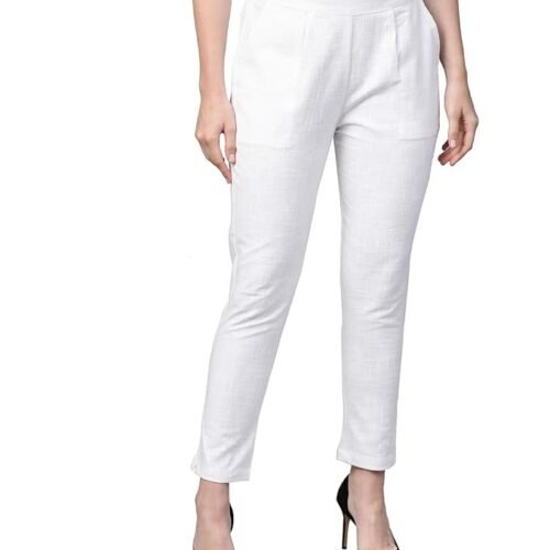 Yash Gallery Women's Regular Fit Mid Rise Solid Cotton Slub Ankle Length Regular Trouser Pant