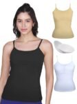 DChica Essentials Padded Camisole Bra for Young Women, Sleeveless Undershirts Cami Vest with Adjustable Straps, Cotton Camisole Tank Top/Innerwear for Women_Solid Pattern