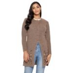 Clapton Embroidered Cable Knit Pure Wool Cardigan, Regular Fit, Round Neck, Full Sleeves,