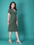 Women’s Ribbed Knit Midi Dress – Stylish V-Neck Bodycon Dress for Cocktail, Evening & Casual Outings