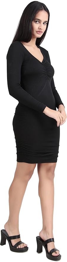 M-S A.S.2 Enterprises Black Bodycon Dress: Ribbed Knit Style, Slim Fit, Trendy Outfit, Comfortable & Chic for Women and Girls | Style 3