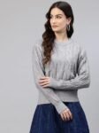 One femme Women Self Design Cable Knit Sweater