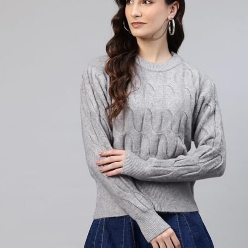 One femme Women Self Design Cable Knit Sweater