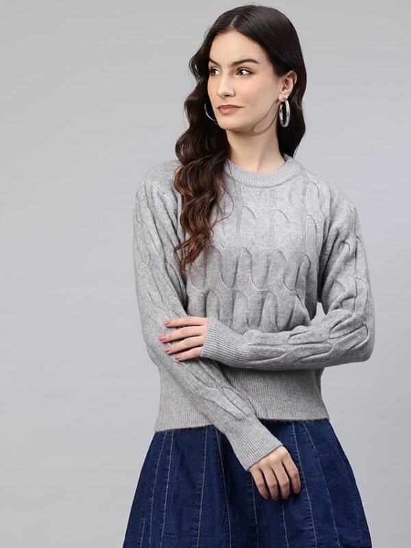 One femme Women Self Design Cable Knit Sweater