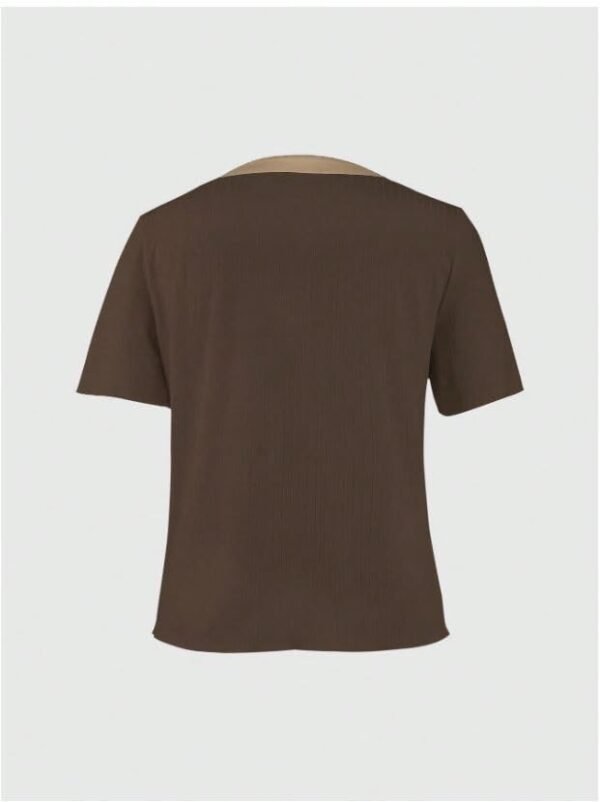 Women's Ribbed Button-Front Top, Short Sleeve, Classic Fit, Available in White, Navy, Brown,Black