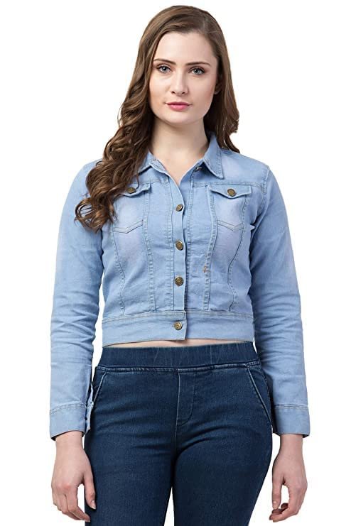 FUNDAY FASHION Womens Denim Standard Length Full Sleeve Solid Jacket