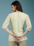 ALL YOURS Women's Chiffon Dobby Floral Embroidered Round Neck Puff Sleeve Top A-line Top| Tops for Women Embroidery Tops for Women