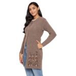 Clapton Embroidered Cable Knit Pure Wool Cardigan, Regular Fit, Round Neck, Full Sleeves,