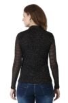POPWINGS Casual Black-Golden Shimmer Net Top for Women || Full-Sleeves Halter-Neck Women Top for Summer