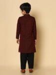 KISAH Boy's Maroon Jacquard Silk Blend Kurta- Regular Fit with Mandarin Collar|Traditional Indian