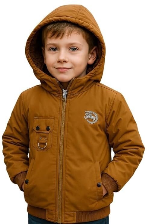 Krystle Boys Cold Weather Jacket with Hood | Kids Fleece Lined Winter Coat | Durable Zipper Outerwear (Black,2-3 Years) (Cool Dezine)