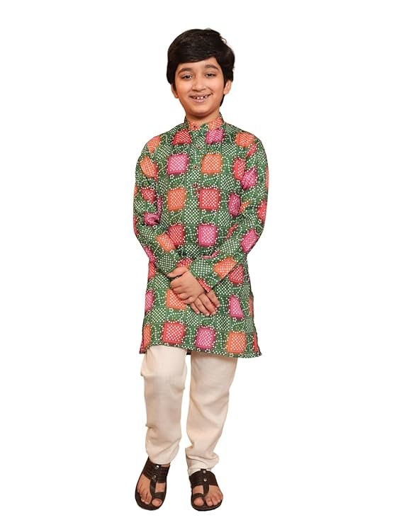 AJ DEZINES Kids Cotton Full Sleeve Printed Kurta Pajama Set for Boys - Ethnic wear