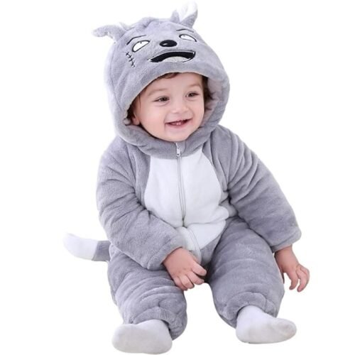 BRANDONN Unisex Baby Flannel Jumpsuit Panda Style Cosplay Clothes Bunting Outfits Snowsuit Hooded Romper Outwear (Grey Scars, 6-9 Months)