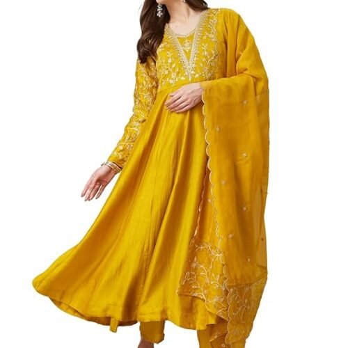 MOKOSH Women's Embroidered Anarkali and Pant with Dupatta Set(DM-471)