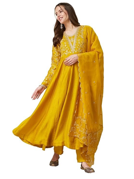MOKOSH Women's Embroidered Anarkali and Pant with Dupatta Set(DM-471)