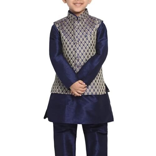 JBN Creation Boys Silk Blend Kurta Pyjama Jacket Set - Elegance for Festivals