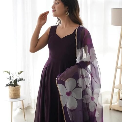 SKYLEE Women's Rayon Chikankari Embroidery Anarkali Kurta with Pant & Dupatta