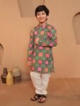 VASTRAMAY Boy's Silk Blend Printed Kurta Pyjama Set