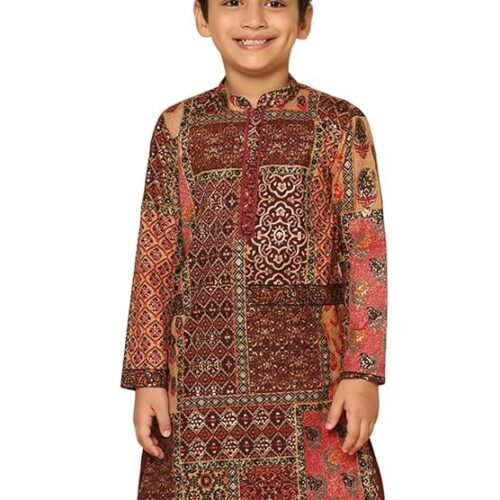 KISAH Kid's Cotton Full Sleeves Regular Fit Knee Length Animal Print Kurta