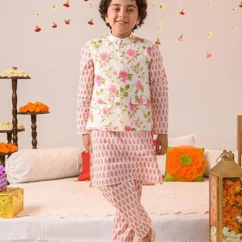 JBN Creation Boys' Gold Silk Blend Nehru Jacket