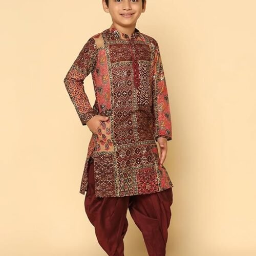 VASTRAMAY Boys Cotton Kurta Pyjama Set – Kantha Work Ethnic Wear for Janmashtami, Rakhi, Diwali & Festive Celebrations