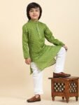 Superminis Boy's Rayon Kurta with Mirror Embroidery and Pyjama with Elastic Closure