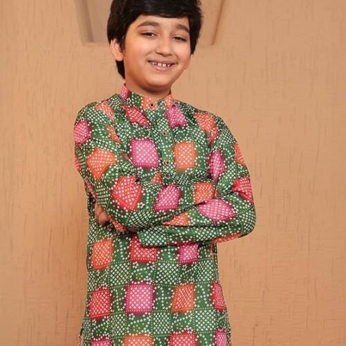 VASTRAMAY Boy's Silk Blend Printed Kurta Pyjama Set