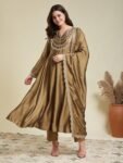 GoSriKi Women's Rayon Viscose Anarkali Printed Kurta with Palazzo & Dupatta