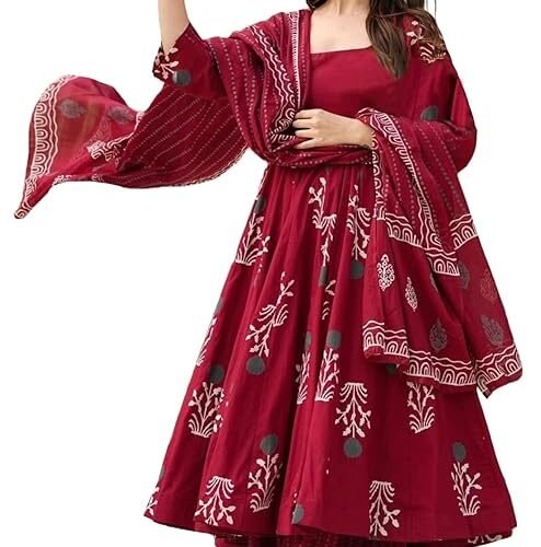 ANNI DESIGNER | Rayon Anarkali Printed Kurta Pant Dupatta Set
