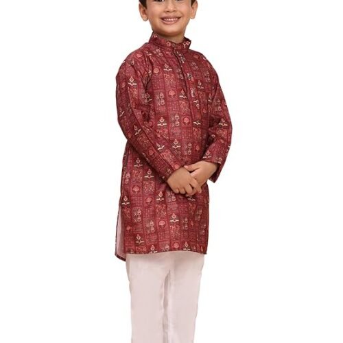 VASTRAMAY Boys' Muslin Kurta Patiala Set – Digital Floral Print, Eid Special Ethnic Wear