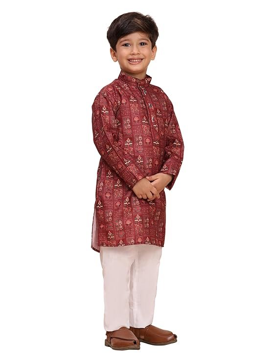 VASTRAMAY Boys' Muslin Kurta Patiala Set – Digital Floral Print, Eid Special Ethnic Wear