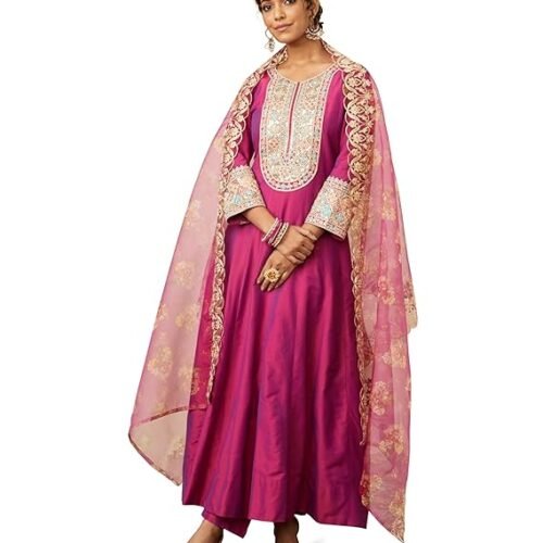 Myx Women's Embroidered Anarkali Kurta Pant Set with Organza Dupatta