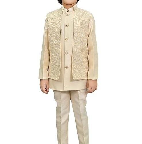 AHHAAAA Kids Indian Ethnic Velvet Waistcoat Silk Kurta Pyjama Set Bollywood Style Wedding Ethnic for Boys