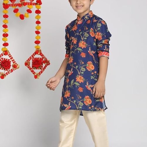VASTRAMAY Boy's Cotton Solid Kurta Pyjama Set