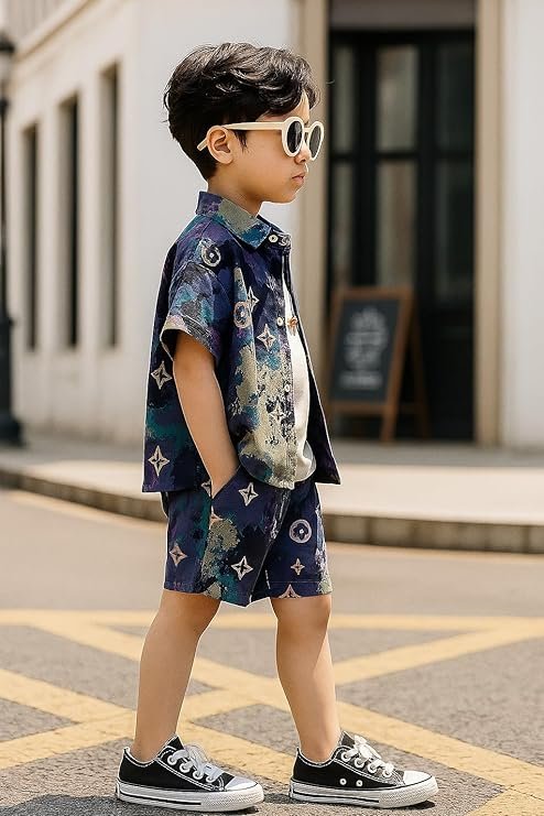 VASTRAMAY Boys Muslin Floral Kurta Set for Janmashtami, Diwali Ethnic Wear with Digital Print