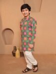 VASTRAMAY Boy's Silk Blend Printed Kurta Pyjama Set