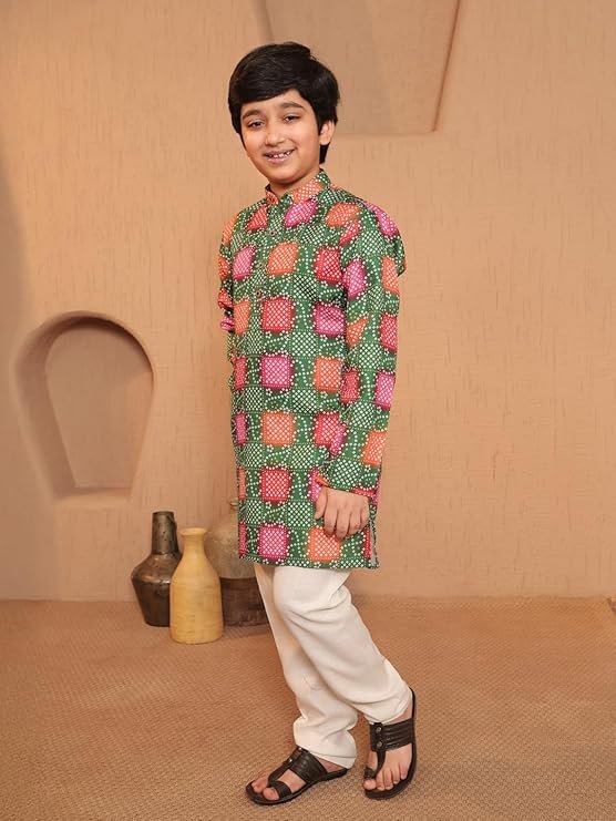 VASTRAMAY Boy's Silk Blend Printed Kurta Pyjama Set