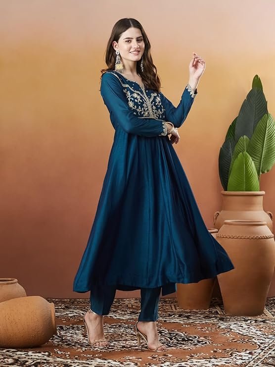 Wedani Rayon Anarkali Dress with Plazzo Pant for Women