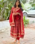 Women's Cotton Anarkali Embroidery Designer Long Anarkali Kurti with Pant and Dupatta Set