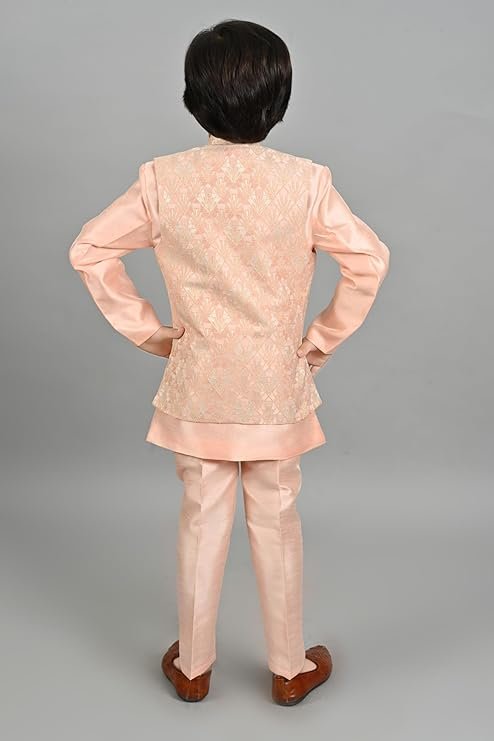 AHHAAAA Kids Ethnic Silk Blend Waistcoat Kurta Pyjama Sherwani Set For Boys