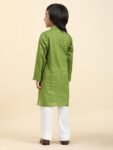 Superminis Boy's Rayon Kurta with Mirror Embroidery and Pyjama with Elastic Closure