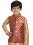 VASTRAMAY Black Cotton Silk Blend Boys Nehru Modi Jacket
