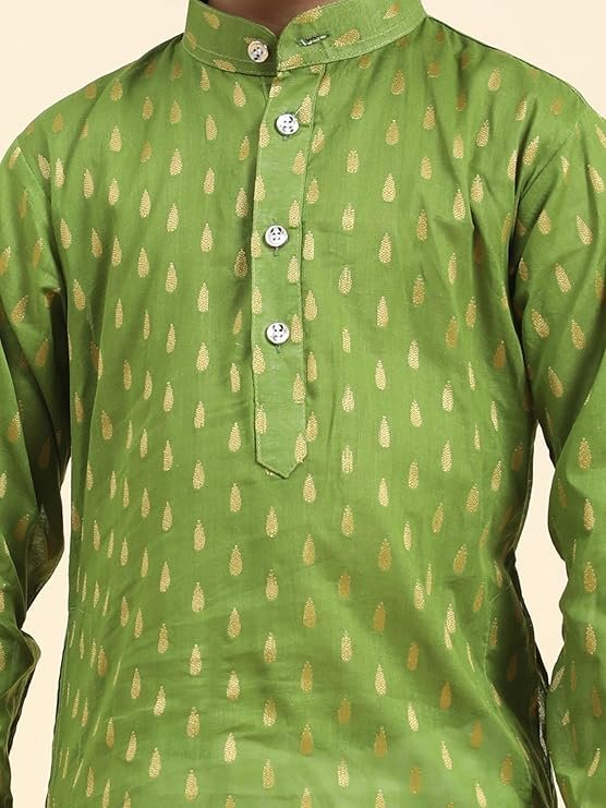 Superminis Boy's Rayon Kurta with Mirror Embroidery and Pyjama with Elastic Closure