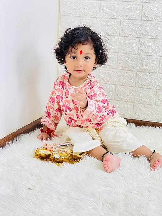 KISAH Boy's Maroon Jacquard Silk Blend Kurta- Regular Fit with Mandarin Collar|Traditional Indian