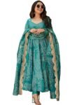 KLOSIA Women Rayon Printed Flared Anarkali Kurta And Pant With Dupatta Set
