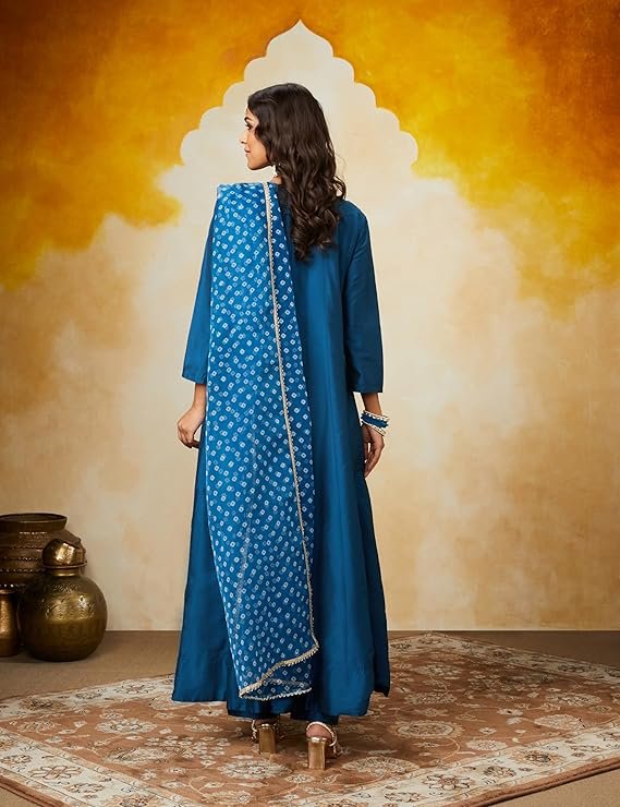 Myx Women's Embroidered Anarkali Kurta Pant Set with Organza Dupatta